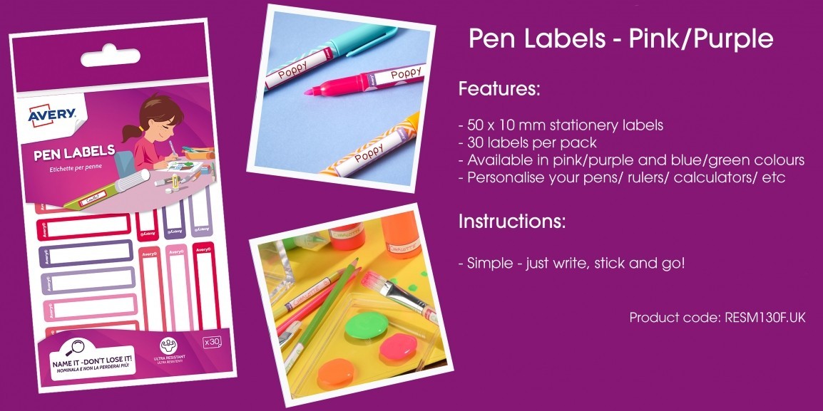 Pen labels purple pink