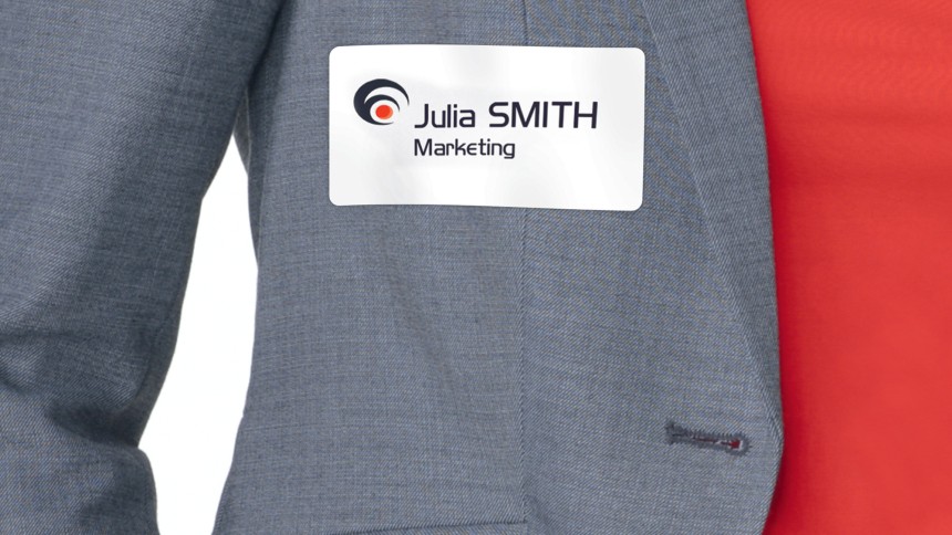 Self adhesive name badges