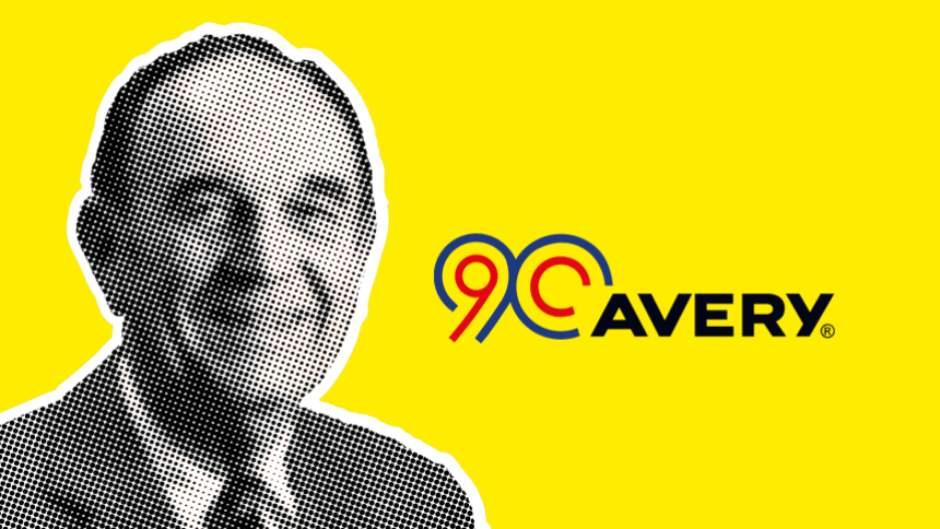 Yellow image with black and white Stan Avery and logo 90 Avery