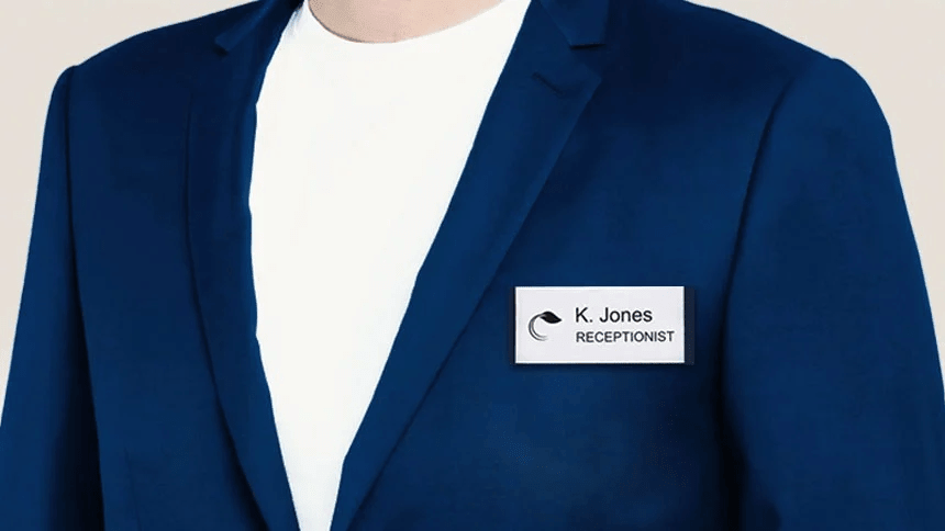 Name tag with magnet attached to jacket
