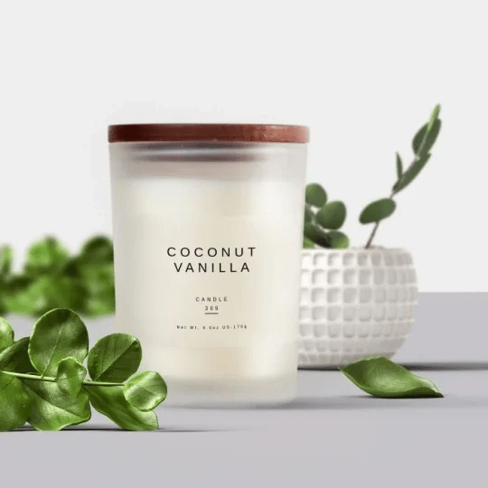 Transparent label on a candle container