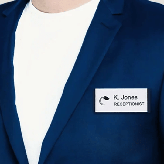 Name tag with magnet attached to jacket