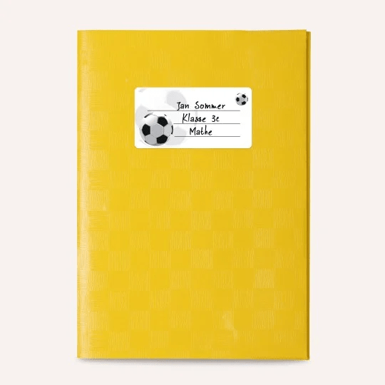 Notebook, soccer ball, school label