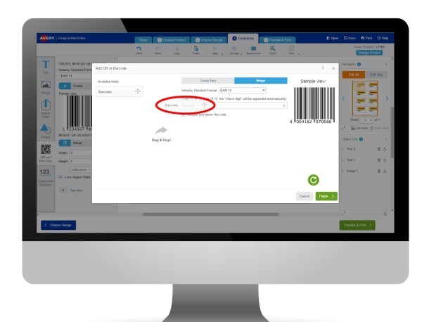 8. Merge your barcodes to your label