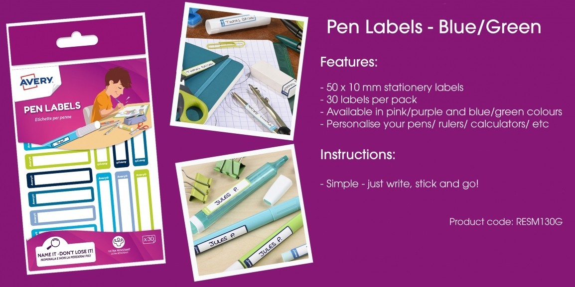 Pen labels blue green