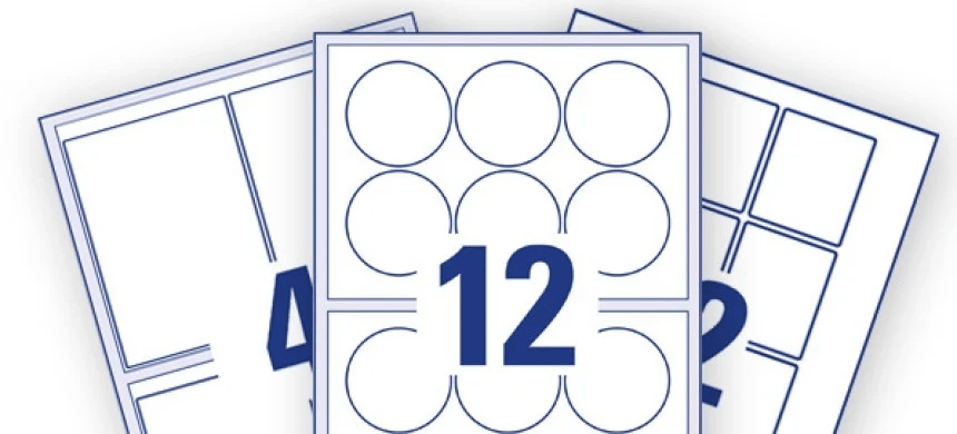 Three labels sheets with rectangle, round and square shape