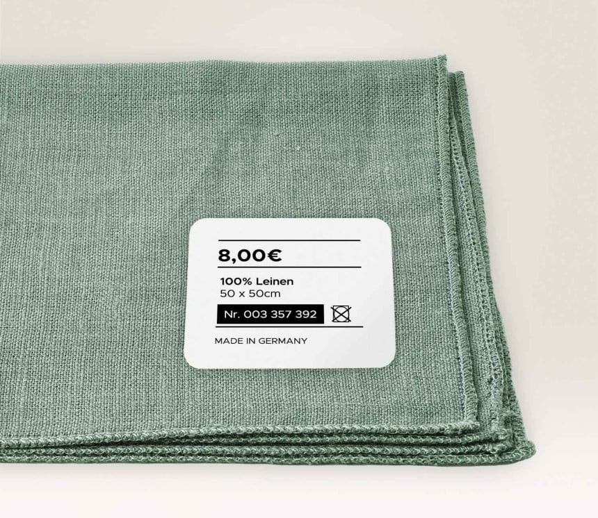 Towels with product information label