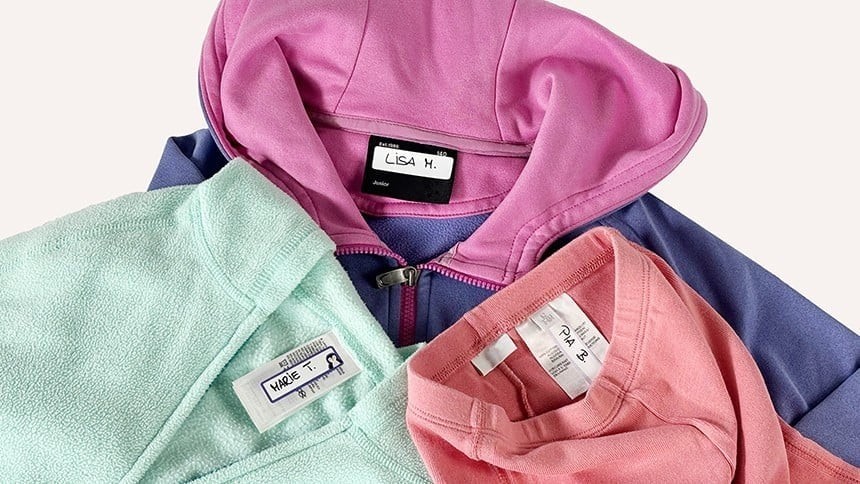 Three pastel-colored hoodies with self-adhesive fabric stickers