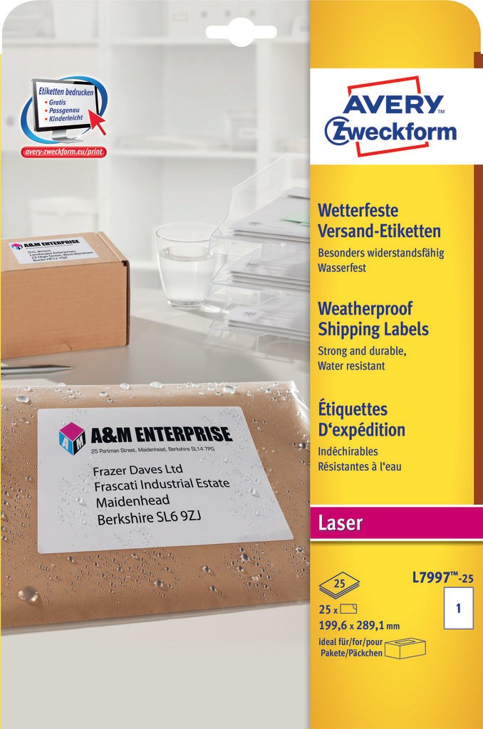 Weather proof Shipping labels | L7997-25 | Avery