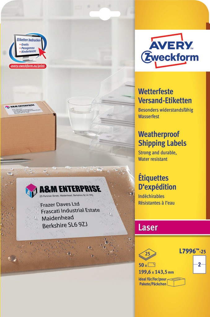 Weather proof Shipping labels | L7996-25 | Avery