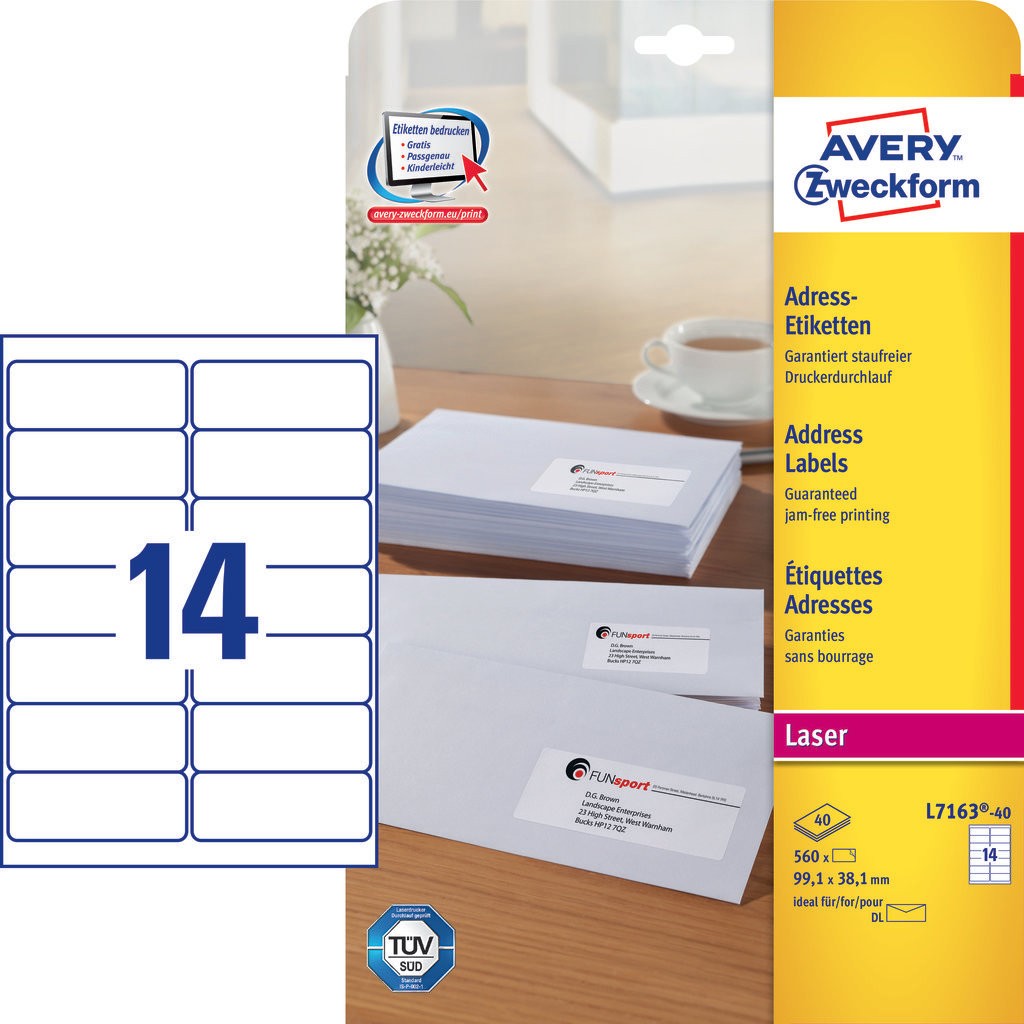 Address labels l7163 40 avery