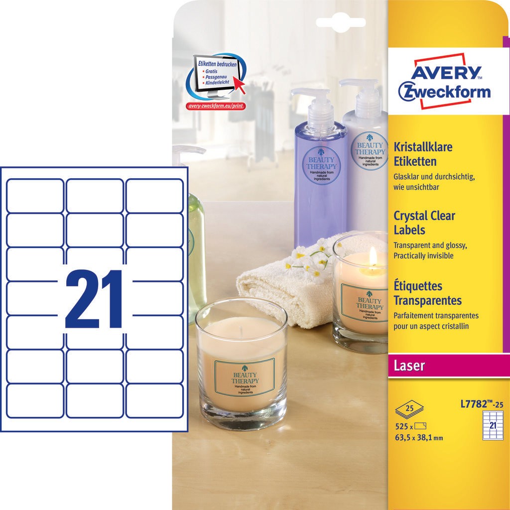 Crystal clear labels l7782 25 avery