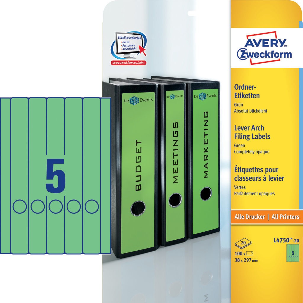 Lever Arch Filing Labels | L4750-20 | Avery