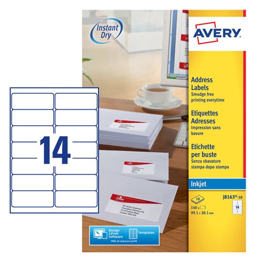 Standard label sizes avery