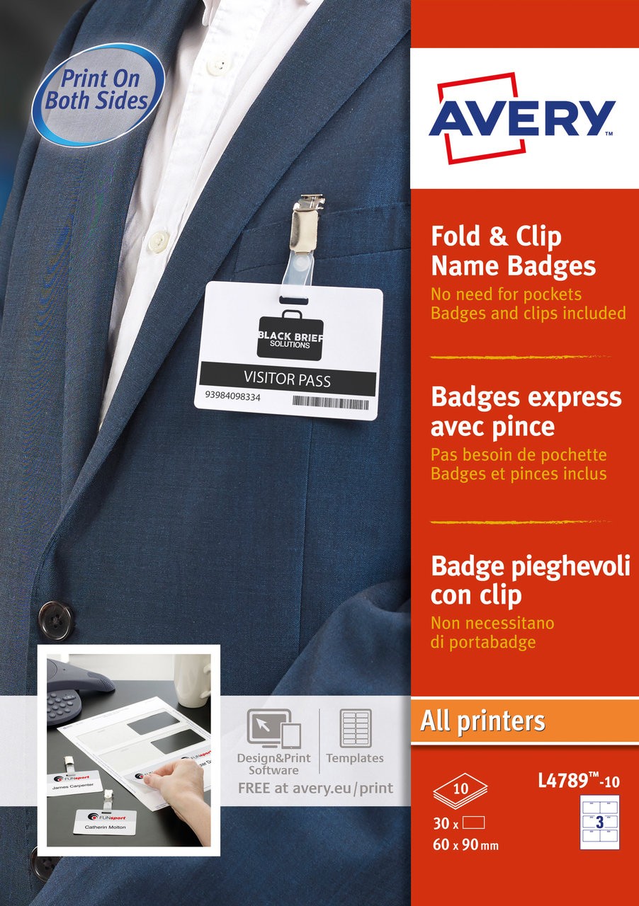 fold clip name badges l4789 10 avery