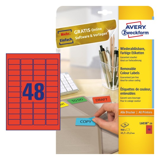 Coloured labels | L6038-20 | Avery