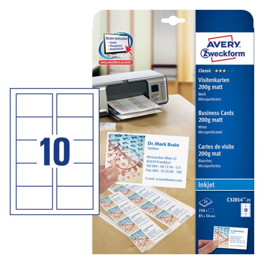 Carte de visite Avery Quick and Clean format 85 x 54 mm blanche