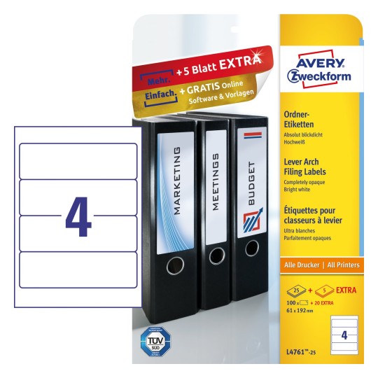Lever Arch Filing Labels | L4761-25 | Avery
