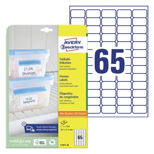 Avery (L7970-25) Etiqueta para congelador y nevera, 63,5 x 33,9 mm, caja de  600 unidades, cantos redondeados, blanco - Etiquetas  especiales Kalamazoo