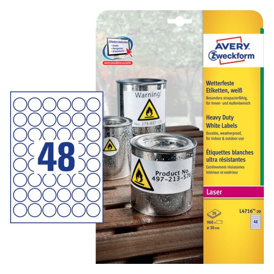 Weatherproof Film Labels L4716 20 Avery